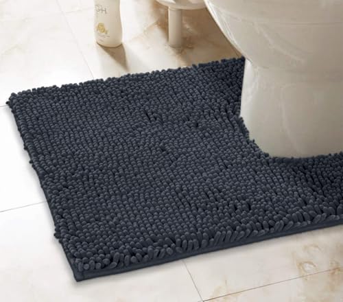 LuxUrux Charcoal Bath Mat - U-Shaped Contoured Rug for Around Toilet, Super Absorbent Shaggy Bath Rug. Easy Machine Wash & Dry (20" x 23", Charcoal) - color: Charcoal, size: 23'' x 20'' U