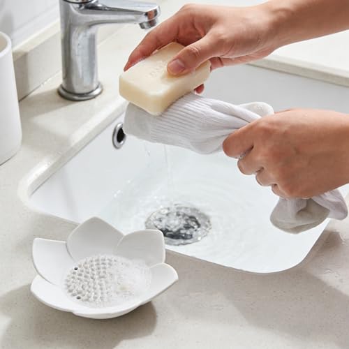 2 Pcs Lotus Shape Shower Steamer Tray, Silicone Soap Holder Non-Slip, Flower Shape Draining Soap Dishes with Self Draining for Shower Bathroom Counter,Non-Slip Holders,Bathtub,Modern Bathroom Decor