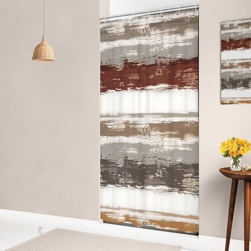 Abstract Brown 36Wx72H Shower Curtain Small Stall Half Modern Geometric White Grey Striped Simple Neutral Watercolor Oil Painting Bathroom Curtain Set Aesthetic Bath Bathroom Accessories Decor - size: 36"W x 72"L (Pack of 1)