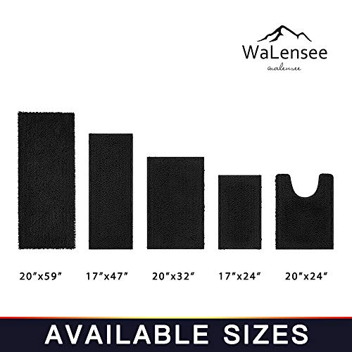 Walensee Bathroom Contour Rug Non Slip Toilet U Shaped Bath Mat (20x24, Black) Water Absorbent Super Soft Shaggy Chenille Machine Washable Dry Extra Thick Perfect Absorbant Best Plush Carpet - color: Black, size: 20"x24" Contour Rug