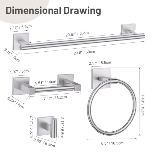 Lairuier 5 Pieces Bathroom Hardware Set, Brushed Nickel Towel Bar Set Includes 23.6” Towel Bar, Towel Ring Holder, Toilet Paper Holder and Two Towel Hooks, Bathroom Accessories Set SUS304 Wall Mounted - color: Brushed Nickel, size: 5 Pieces - Double Base