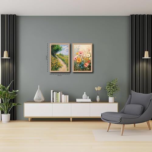 2Pcs framed wooden wall Art meadows and wildflowers natural plant and flower prints canvas Painting watercolor floral Picture print wall for living room girl's bedroom or bathroom 12x16in - color: Meadows and Wildflowers, size: 12x16 Inches