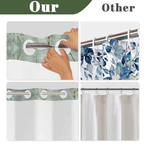 No Hook Shower Curtain and Liner Set, Watercolor Birch Tree Forest Print Shower Curtains for Modern Farmhouse Spa Bathroom, Misty Woodland Bath Curtain with Mesh Top, 71x74 Inch - color: Birch Trees