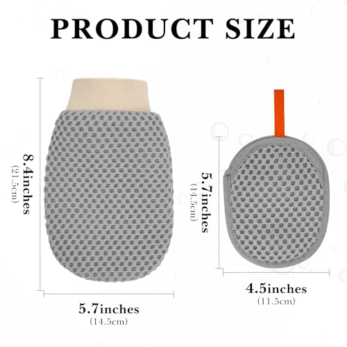 4 Pcs 3D Textured Mesh Soap Bag & Exfoliating Bath Glove Set, Soft Body Scrubber Clean Mitts for Women Men, Shower Bathing Accessories (Grey+Khaki)