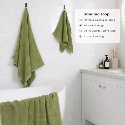 SEMAXE 8-Piece Cotton Bath Towel Set with Hanging Loops for Bathroom, Green | Complete starter set for daily showers, sink-side use, small bathrooms, and guest baths, OEKO-TEX certified, easy care - color: A05: Green