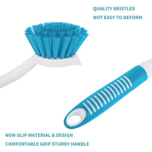 Dish Brush with Handle, 2 Pack Scrub Brushes with Built-in Scraper for Cleaning Kitchen, Pots, Pans and Sink, Scrubber Washing Tools, Blue - color: Blue