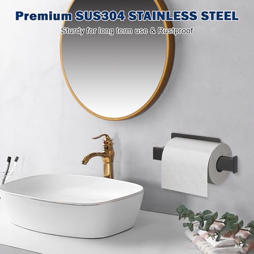 NearMoon Toilet Paper Holder Self Adhesive, Premium Thick SUS304 Stainless Steel Square Rustproof Toilet Roll Holder no Drilling for Bathroom, Kitchen, Washroom (Matte Black) - color: Matte Black