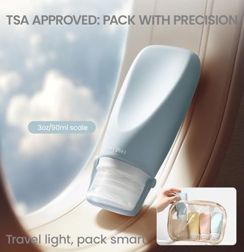 Travel Bottles for Toiletries, TSA Approved 2oz Container, High-Effeiciency Leak-Proof Ultrasonic Technology, Silicone Refillable Squeezable Travel Accessories for Shampoo Conditioner Lotion (3 Pcs) - color: Pink, Green, Gray