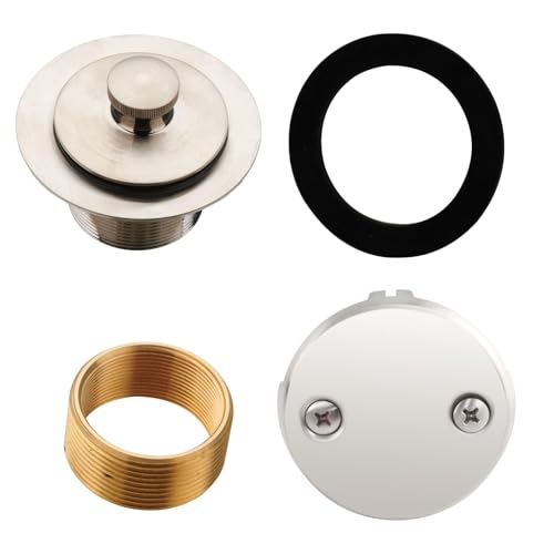 Brushed Nickel Tub Drain Lift &Turn Tub Trim Set with Two-Hole Overflow Faceplate Conversion Kit Assembly, Hidrop Bathtub Drain Replacement Trim Kit and Universal Fine/Coarse Thread - color: Brushed