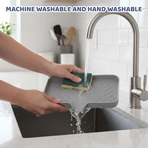 3-Piece Set Silicone Sponge Holder with Dish Drain Board, Silicone Faucet Mat for Kitchen Sink, Sink Tray, Non-Slip Bathroom and Kitchen Accessories