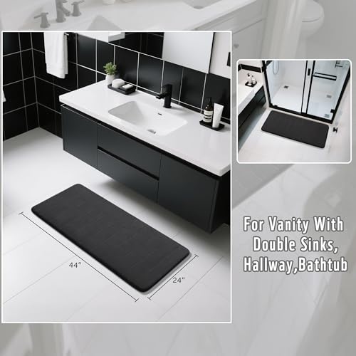 Yimobra Long Bath Mat 44"x24", Super Soft Quick Dry Memory Foam Bathroom Rug, Water Absorbent, Non Slip Backing Machine Washable for Tub Shower, Thick Comfort Support, Black - color: Black, size: 44" X 24"