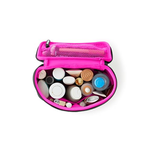 KUSSHI Neoprene Train Case Makeup Bag - Washable Makeup Travel Bag & Vanity Case for Stress Free Travel (Small, Black/Pink) - color: Black/Pink, size: Small