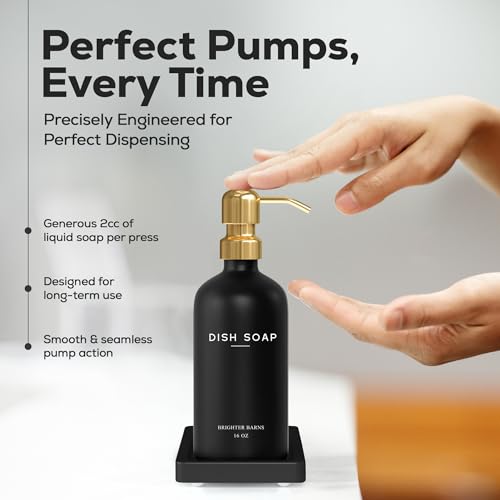 Luxury Glass Hand and Dish Soap Dispenser Set by Brighter Barns - Black and Gold Soap Dispenser Set for Kitchen Sink - Modern Kitchen Decor and Accessories for Restaurant, Airbnb, Gift (Black/Gold) - color: Black Gold Hd
