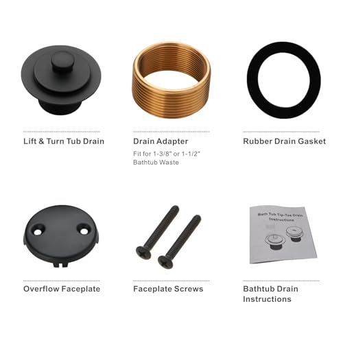 Black Bathtub Tub Drain Conversion Kit Assembly, Wellup Lift and Turn Twist Tub Drain Trim Kit with Two-Hole Overflow Faceplate, Matte Black - color: Black, style: 2 Holes