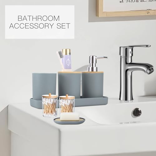 iMucci Bathroom Accessories Bathroom Sets with Shower Curtain, Bath Towel Set, Trash Can, Toilet Brush, Soap Dispenser, Bathroom Accessories Set Complete - size: Bath Set+Shower Curtain+Bath Towel Set, style: Grey