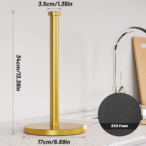 VEHHE Paper Towel Holder Countertop, Weighted Non-Slip Base, Stainless Steel Paper Towel Holder for Kitchen Bathroom (Gold) - color: Eva Pad Base | Gold