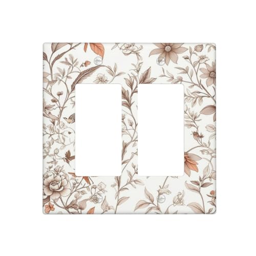 Light Switch Cover Plate Boho Floral Beige Flower And Leaf Botanical 2 Gang Double Rocker Outlet Covers Decorative Switch plates Electrical Wall Plates GFCI for Bathroom Bedroom Decor - color: Boho Floral Beige Flower And Leaf Botanical, size: 2 Gang Doub