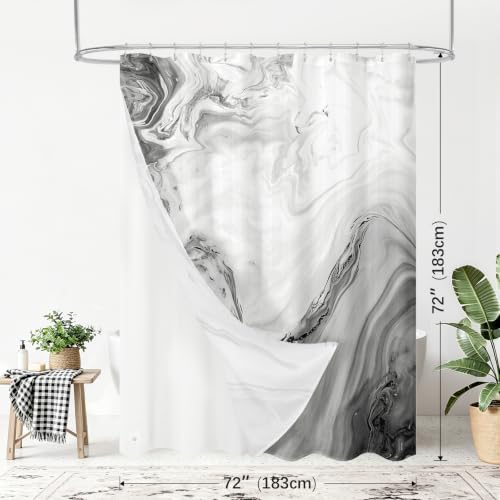 3 in 1 Grey Marble Shower Curtain Set, Modern Ripple Shower Curtain and PEVA Liner Set with 12 Stainless Steel Shower Curtain Hooks, Waterproof Fabric Shower Curtains for Bathroom, 72 W x 72 H - color: 3 in 1 - Grey, size: 72"W x 72"L (Pack of 1)