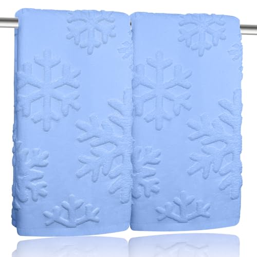 2 Pack Christmas Snowflake Hand Towels 100% Cotton Jacquard Holiday Kitchen Dish Towels Retro Neutral Blue Bathroom Towels Set Gift Seasonal Xmas Winter Bathroom Decor (Blue Snowflake) - color: Blue Snowflake