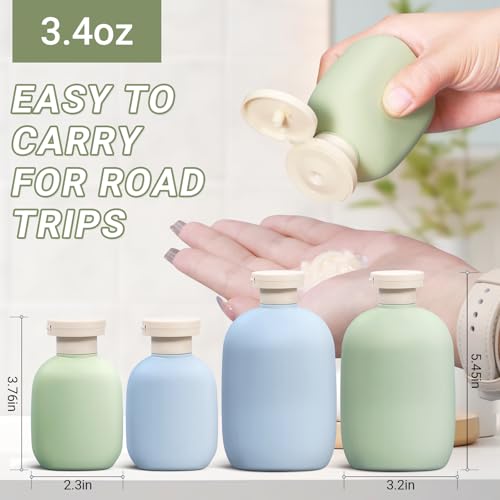 ASEVAT 3.4oz Travel Bottle with Flip Cap, Leak Proof Squeeze Bottles, Refillable Plastic Travel Containers for Creams, Lotion, Foundation, Shampoo, Conditioner - color: Green+Blue, size: 3.4oz