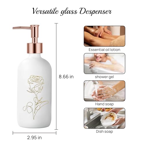 Kitchen Soap Dispenser Set, 17oz Glass Hand Soap/Dishwasher Bottles with Plastic Pump, refillable, Suitable for Kitchen Countertops, 2-Pack