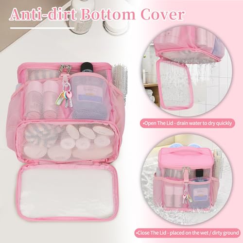 CUBETASTIC Shower Caddy Portable Mesh Shower Tote for Bathroom, Gym, Travel, Camping - Quick Dry Hanging Organizer Toiletry Bag with Handle for College Dorm Room, Men & Women - color: A# Pink, size: Standard