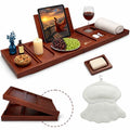 Bathtub Tray and Bath Pillows for Tub – Expandable Bamboo Bathtub Caddy with Phone & Wine Holder, Soft Bath Pillows for Tub & Head/Neck Support