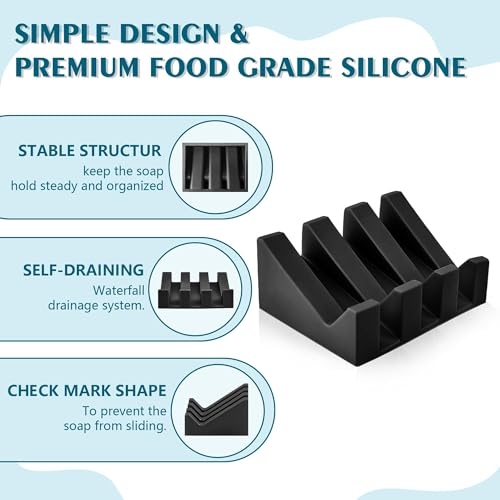 Self Draining Soap Dish Holder,Silicone Soap Dish,for Bathroom,Kitchen, Sponges，Can Extend Soap Life，Keep Soap Bars Dry and Easy Cleaning (N-Black,3-Pack) - color: N-black,3-pack