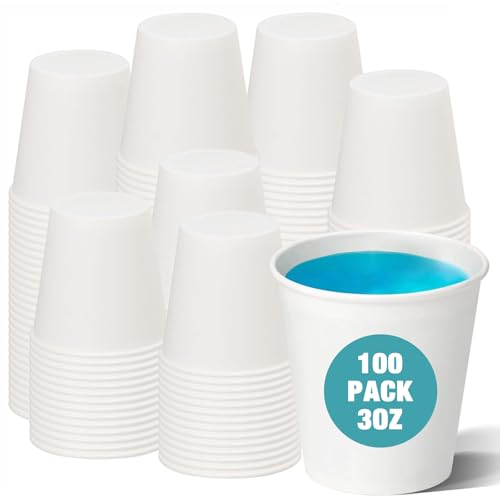 100 Pack 3 oz Paper Cups - Disposable Bathroom Cups for Mouthwash, Rinsing, & Dental Care | Also Ideal as Small Coffee Cups, Espresso Cups | Sturdy Paper Construction, Leak Resistant - size: 100pack