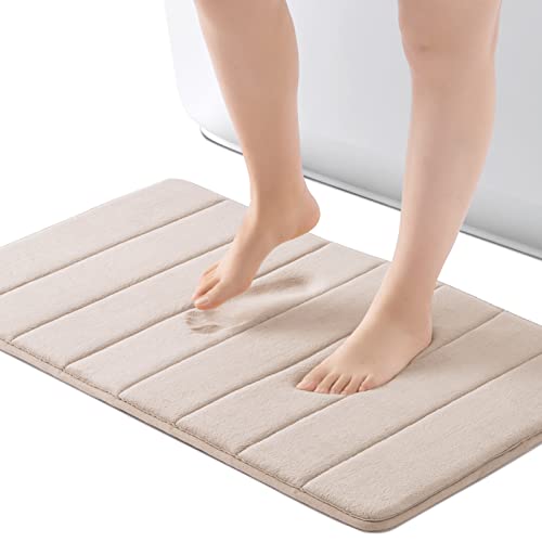 ROSMARUS Memory Foam Shower Mat, 20' x 32', Thick Non Slip Bath Rugs with PVC Backing, Ultra Soft for Floor & Tub, Ltbrown - color: Ltbrown, size: 20" x 32" (Rectangular)