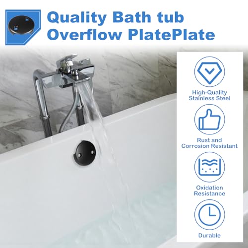 Two-Hole Tub Overflow Drain Cover, 3-1/8" Bathtub Drain Cover with Two Matching Screws, Fits Most Standard Overflow Drain Cover Bathroom Tub (Matte Black) - color: Matte Black