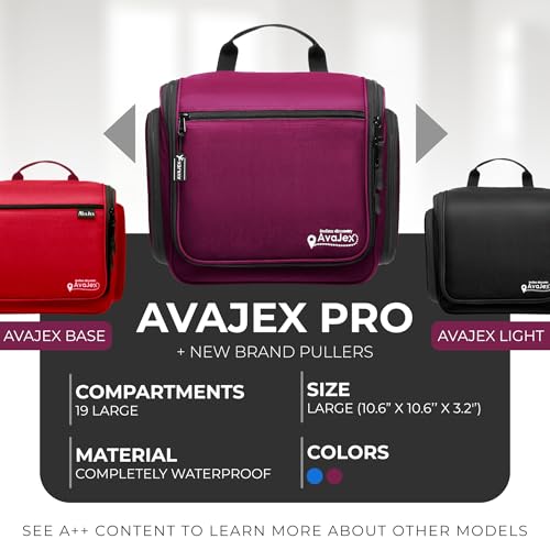 Travel Toiletry Bag for Men and Women - (10.6”x10.6”x3.2”) Large Hanging Toiletry Organizer - Waterproof Hygiene Bag with Metal XXL Swivel Hook, with Sturdy Zippers and 19 Compartments for Toiletries - color: L Purple