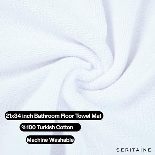 Turkish Cotton Bath Mat Set of 2-100% Turkish Cotton 21x34 inch Bathroom Floor Towel Mat (Not Rug) - Absorbent 900 GSM Hotel Spa Quality Floor Towels - Machine Washable Quick Dry - color: White (Hera Design)