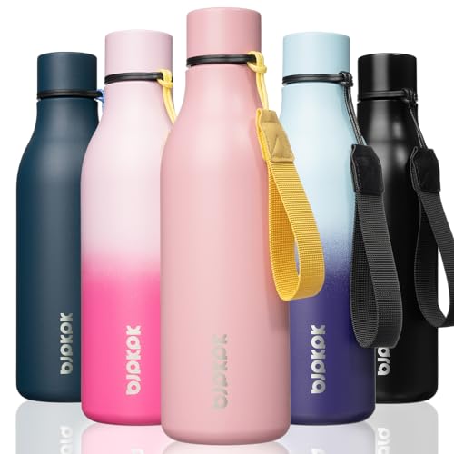 BJPKPK Insulated Water Bottles, 18 oz Stainless Steel Metal Water Bottle with Strap, BPA Free Leak Proof Jugs, Mugs, Flasks, Reusable Thermal Flasks for Sports & Travel, Light Pink - color: Light Pink, size: 18 Ounces, style: 18oz