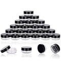 3 Gram Sample Jars with Lids, 25 Count Mini Cosmetic Containers - Makeup Travel Containers with Labels, Tiny Disposable Spatulas - color: Black