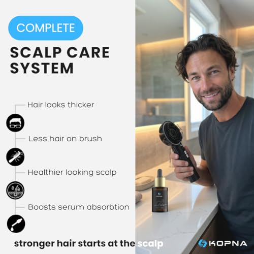2-in-1 Electric Scalp Massager with Nano Mist Serum Applicator + Scalp Serum Bundle, Waterproof Rechargeable Head & Scalp Massage Brush with Moving Massage Teeth for Relaxing Scalp Care Routine