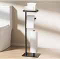 Freestanding Toilet Paper Holder Stand with Storage, Rustproof Metal Bathroom Paper Stand with Weighted Anti-Slip Base, Fits 4 Spare Rolls and Shelf for Phone & Small Items, No Drilling - color: Black-style a
