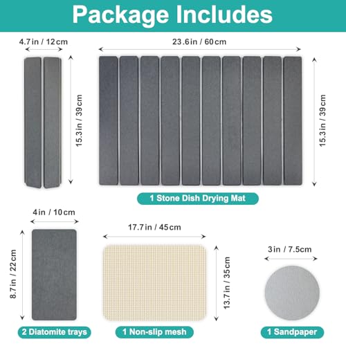 3 Pcs Large Stone Drying Mats for Kitchen Counter Diatomaceous Earth Dish Fast Dry Stone Sink Mat Dish Drying Matt Pad Water Absorbing Bathroom Trays Kitchen Countertop Diatomite Dish Draining Mat - color: Dark Gray