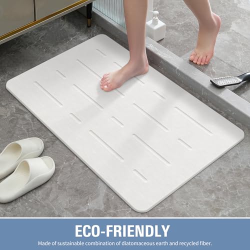 OTHWAY Large Stone Bath Mat, 32"x 20" Diatomaceous Earth Bath Mat for Bathroom Quick Drying Absorbing, Long Non-Slip Diatomite Hard Stone Shower Mat Instant Dry(White Grey) - color: White Grey