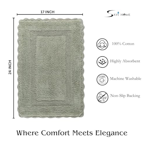 Savi Home Cotton Crochet Bathmat with Antiskid 17x24 Sage Green, 100% Pure Cotton, Super Soft Bath Rug, Plush & Absorbent,Full Reversible Step Out Rugs - color: Sage Green, size: 1'5" x 2' (Rectangular)
