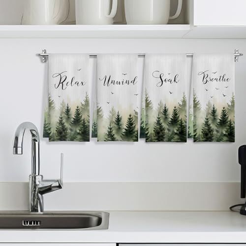 Boho Botanical Bathroom Hand Towels Set of 4, Relax Breathe Soak Unwind Decorative Hand Towels for Gym Yoga Spa Bathroom Decor, 16x24 Inches(Style J) - color: J