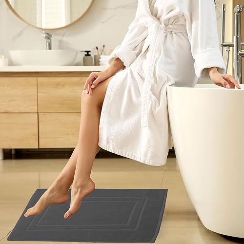GOLD TEXTILES Premium Grey Bath Mat - 2 Pack 22x34 Inches - Not a Bathroom Rug - 100% Ring Spun Cotton - Highly Absorbent & Non Slip Shower Bathroom Floor Mat Towel - Machine Washable - color: Grey, size: 2 Pack 22x34