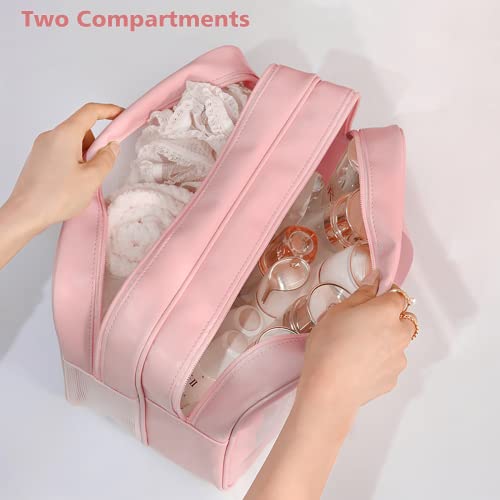 DAPOWER Travel Toiletry Bag for Women, Matte Translucent Toiletry Bag with Handy Handle, Makeup Cosmetic Organizer Bag for Travel Toiletries Accessories (Pink-XL) - color: Pink-XL