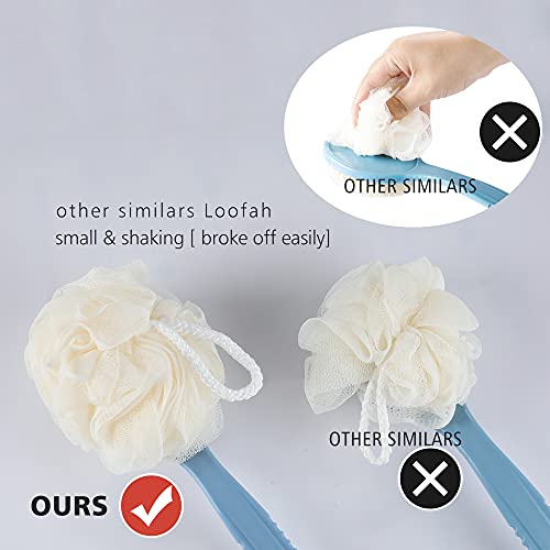 Shower Body Brush with Bristles and Loofah,Back Scrubber Bath Mesh Sponge with Curved Long Handle for Skin Exfoliating Bath, Massage Bristles Suitable for Wet or Dry, Men and Women (Grey) - color: Grey