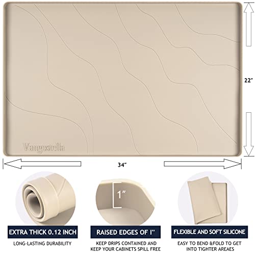 Heavy Duty Silicone Under Sink Mats for Kitchen Waterproof 37" x 19", Extra Thick Under Sink Rubber Mat Drip Tray, Raised Edge Under Sink Liner,Prevent Drips, Leaks, Spills,Beige - color: Beige, size: 37'' x 19'' x 1''