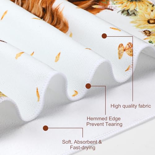 FuWeave 8 Pcs Highland Cow Shower Curtain Sets for Bathroom Sunflower Farm Cattle Shower Curtain Sets Watercolor Floral Bathroom Accessories with Towels Carpet Bath Mat Toilet Rugs and 12 Hooks - color: Highland Cow