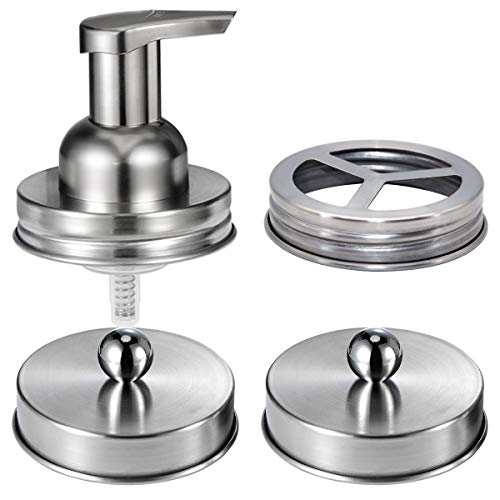 Mason Jar Bathroom Accessories Set(4pcs)- Jars Not Included - Foaming Soap Dispenser,Toothbrush Holder, and Apothecary Storage Jars Lids -Rustic Farmhouse Decor,Brushed Nickel - color: Brushed Nickel, size: 4 Regular Mouth