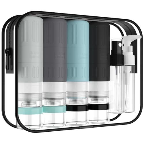 GLAMFIELDS Travel Bottles for Toiletries,TSA Approved 3.3oz Size LeakProof Silicone Toiletry Containers for Shampoo, Conditioner,Easy to Squeeze，Portable Travel Essentials for Lotion(18 Pack) Gray - color: Gray