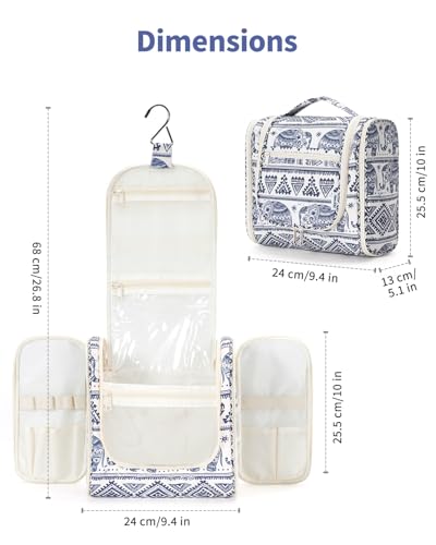 Narwey Hanging Toiletry Bag for Women Travel Makeup Bag Organizer Toiletries Bag for Cosmetics Essentials Accessories (Large, Elephant) - color: B-Elephant, size: Large