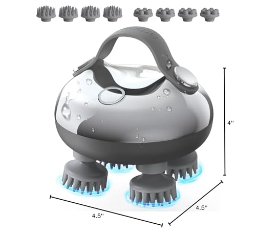 arboleaf Scalp Massager Rechargeable Head Massager Scalp Stress Relax, Waterproof Handheld Hair Scratcher with 8 Removable Massage Claws, Gift for Dad Mom - color: Silver